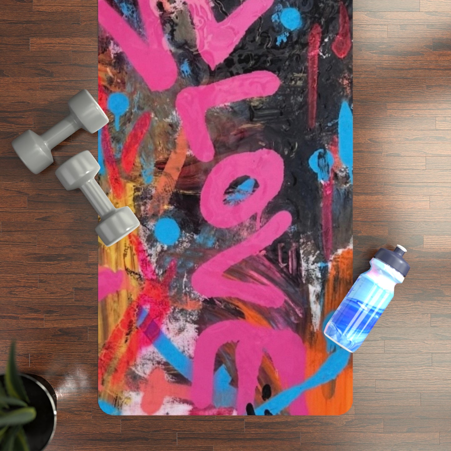 Graffiti “Love” Rubber Yoga Mat – Non‑Slip Graffiti Lettering Print – 24" x 70"