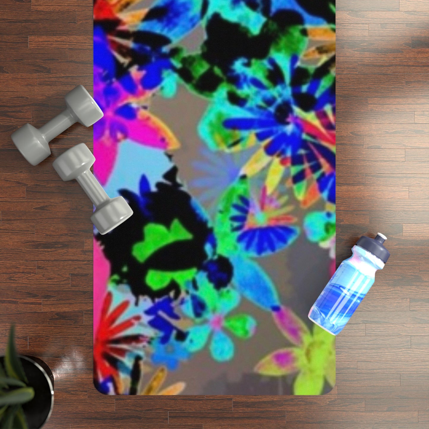 Vibrant Neon Floral Rubber Yoga Mat – Non‑Slip Neon Floral All‑Over Print – 24" x 70"