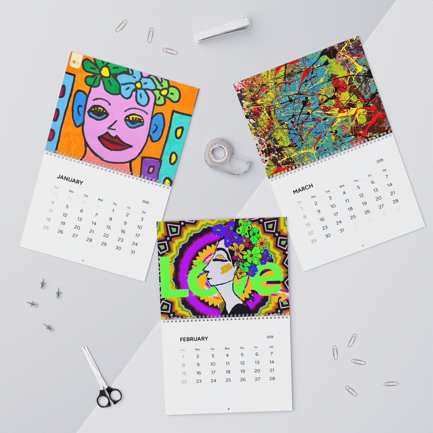2026 Colorful Faces Wall Calendar by TAVi Art