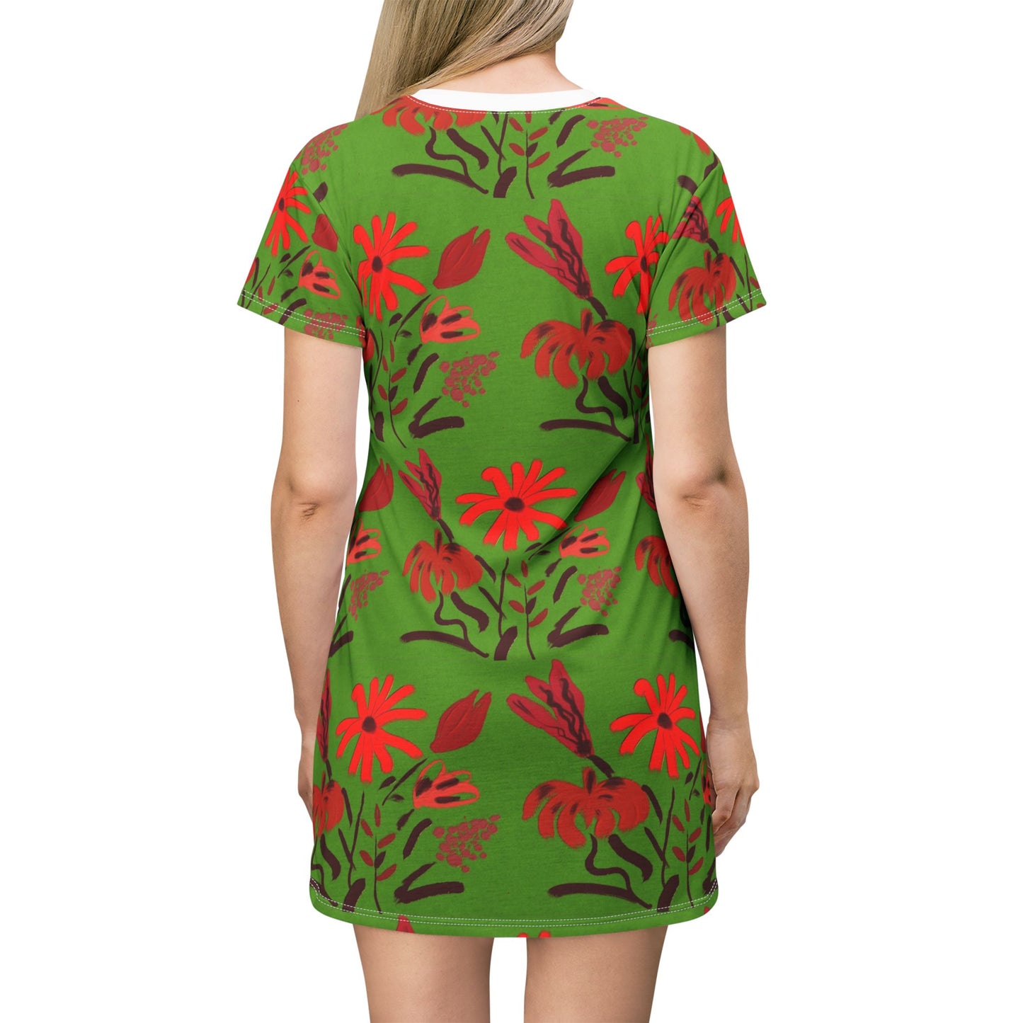 Floral Green - All‑Over Print Graphic T‑Shirt Dress