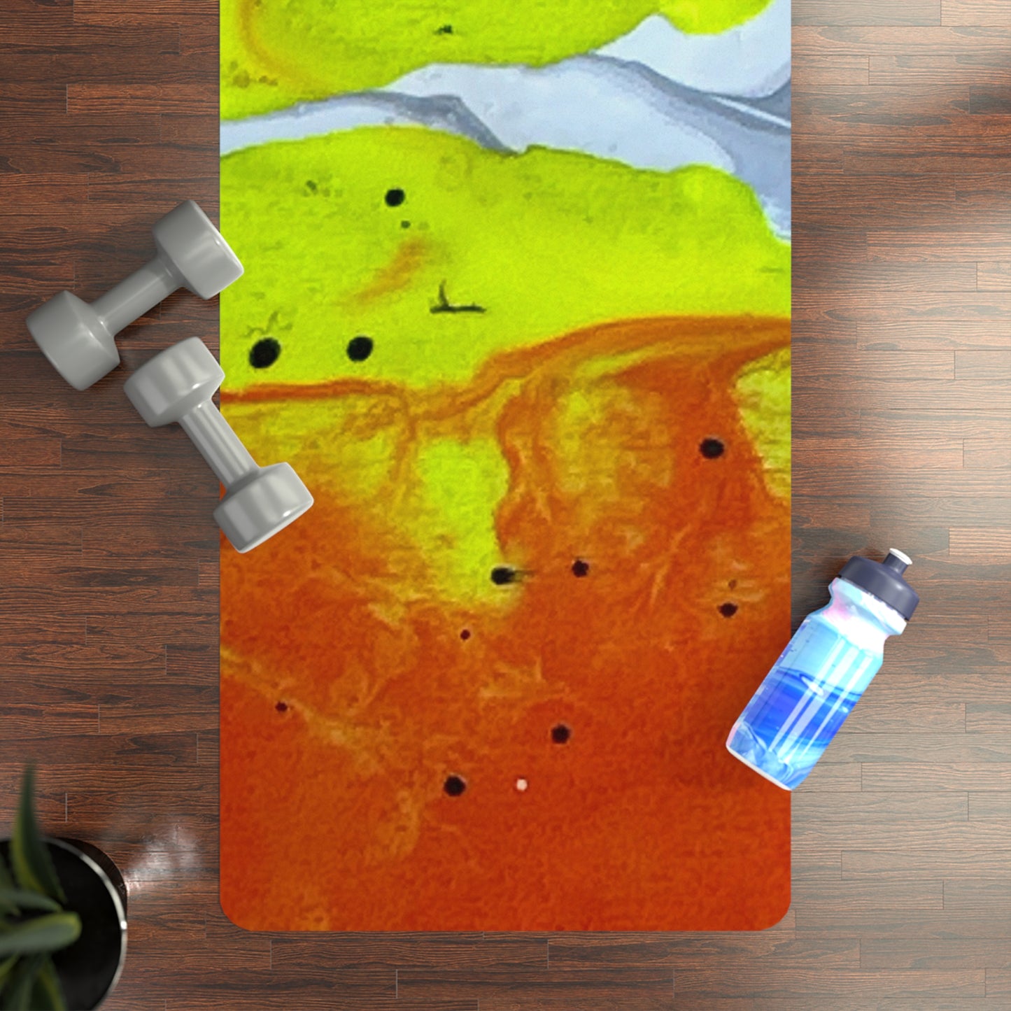 Vibrant Abstract Rubber Yoga Mat – Non‑Slip Neon Lime & Sunset Marble – 24" x 70"
