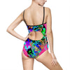 Tropical Neon Floral One-Piece Swimsuit — Vibrant Back-Cutout Swimwear