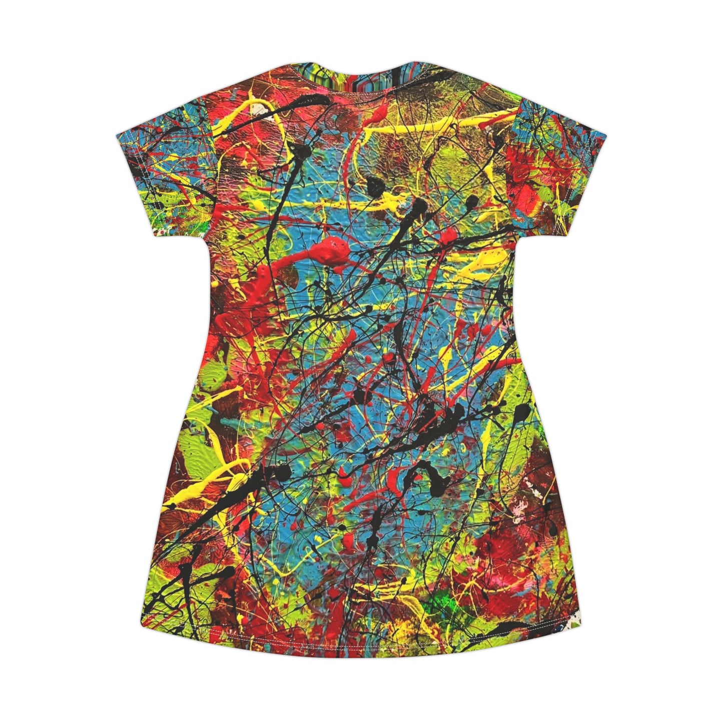 Abstract Splash Print T-Shirt Dress — Colorful Paint Splatter AOP