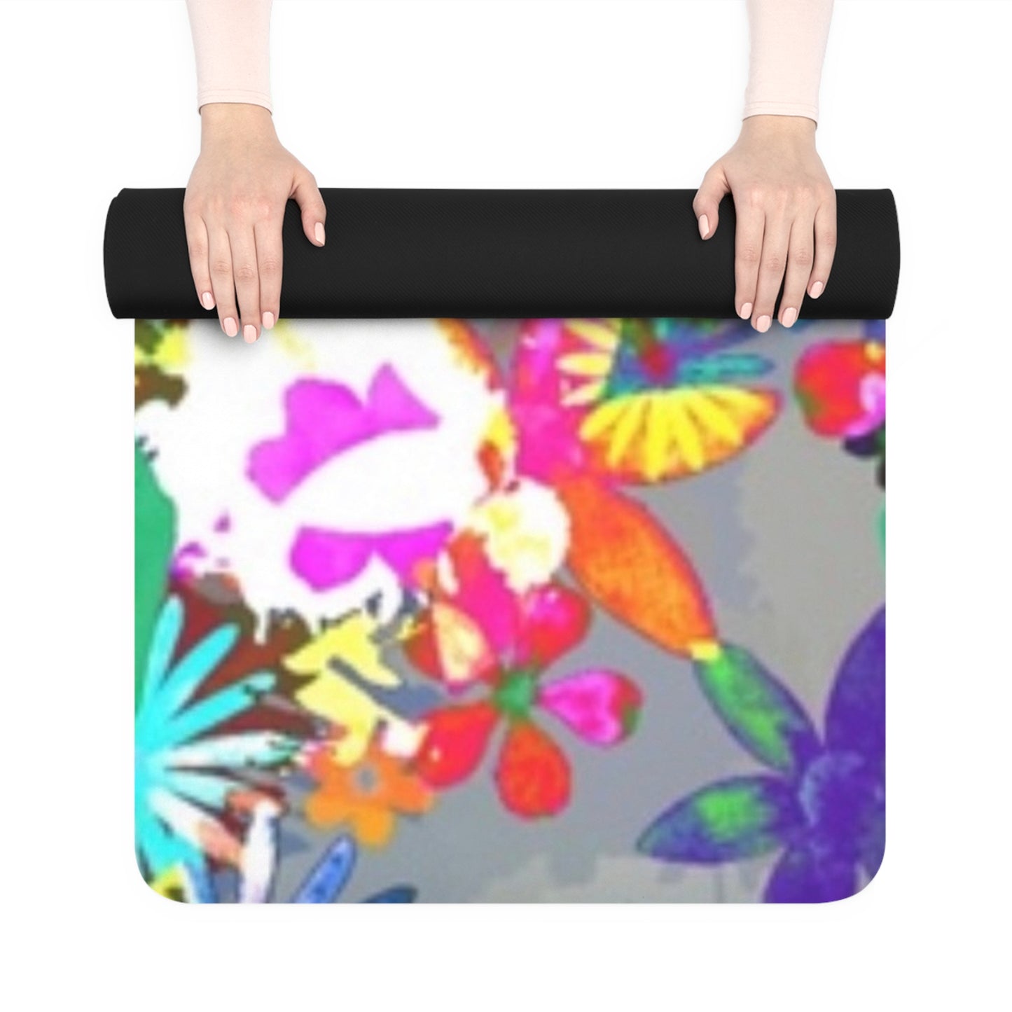 Colorburst Floral Rubber Yoga Mat – Non‑Slip Colorburst Flower Print – 24" x 70"