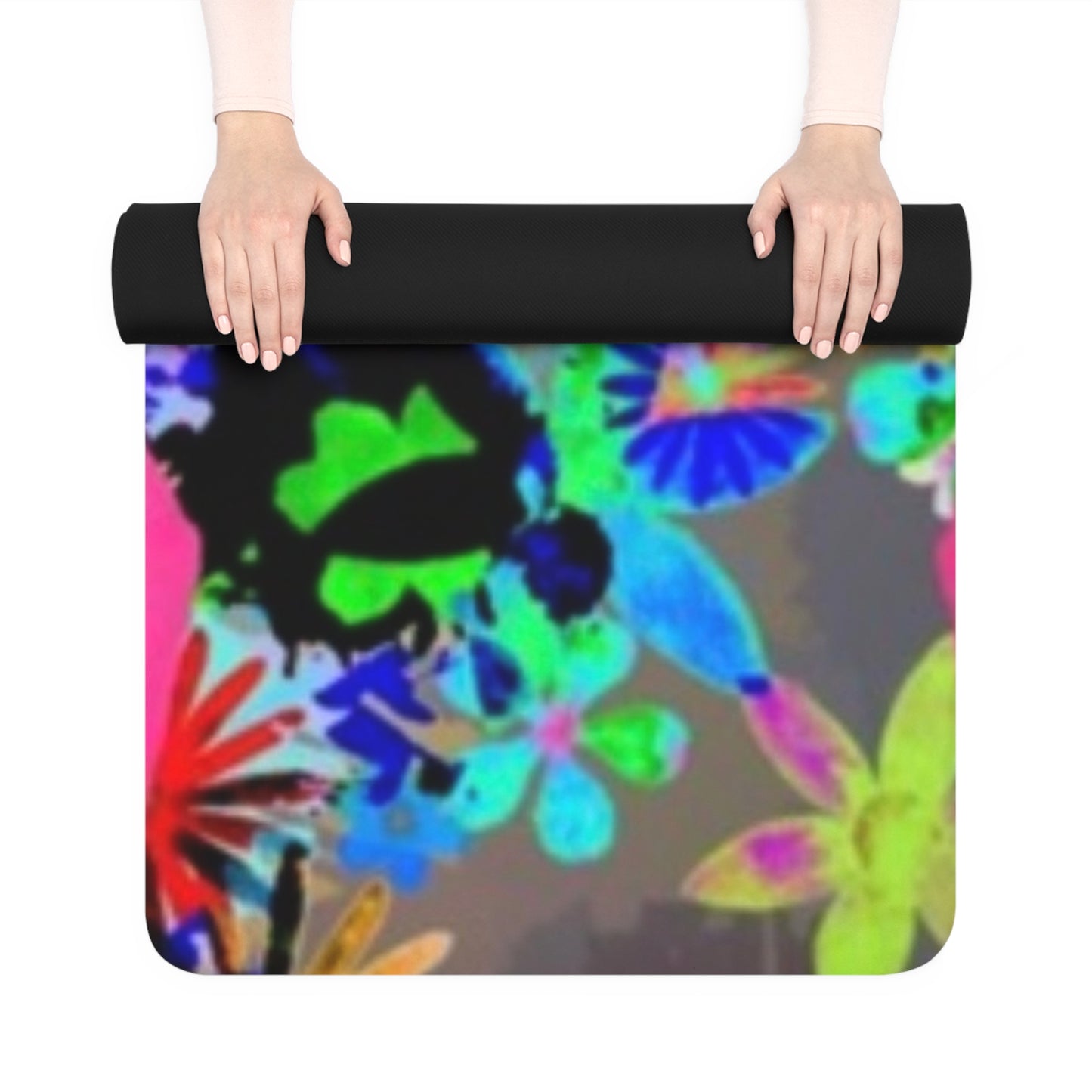 Vibrant Neon Floral Rubber Yoga Mat – Non‑Slip Neon Floral All‑Over Print – 24" x 70"