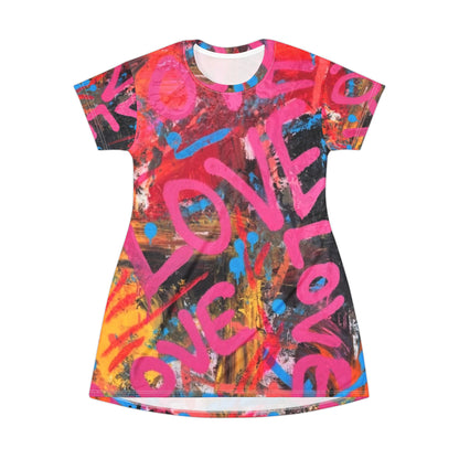 Love Graffiti – All‑Over Print Graphic T‑Shirt Dress by TAVi Art