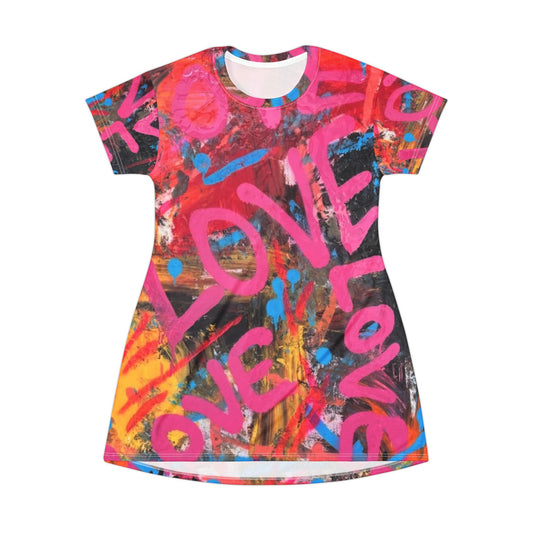 Love Graffiti – All‑Over Print Graphic T‑Shirt Dress by TAVi Art