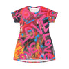 Love Graffiti T-Shirt Dress — Bright All-Over Print Streetwear
