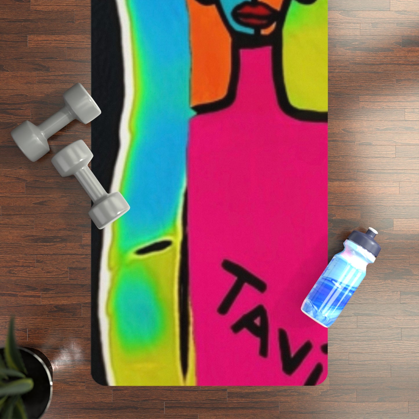 Abstract Neon Faces Rubber Yoga Mat – Non‑Slip All‑Over Print – 24" x 70"