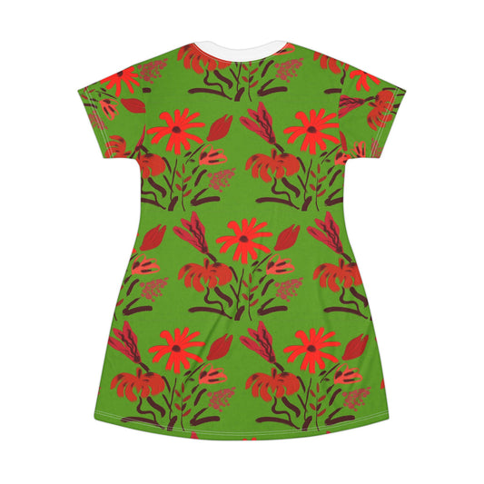 Floral Green - All‑Over Print Graphic T‑Shirt Dress