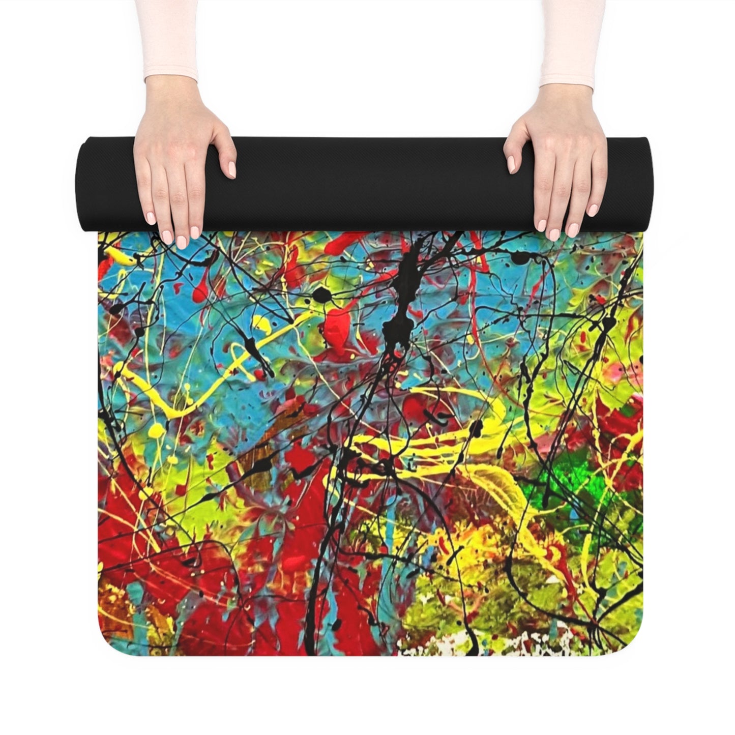 Abstract Splatter Rubber Yoga Mat – Non‑Slip Colorful Splatter Print – 24" x 70"