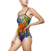 Floral Mosaic One-Piece Swimsuit — Colorful Retro Flower Print