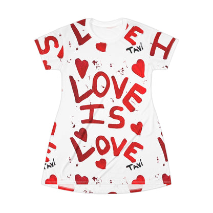 Love is Love  – All‑Over Print Graphic T‑Shirt Dress