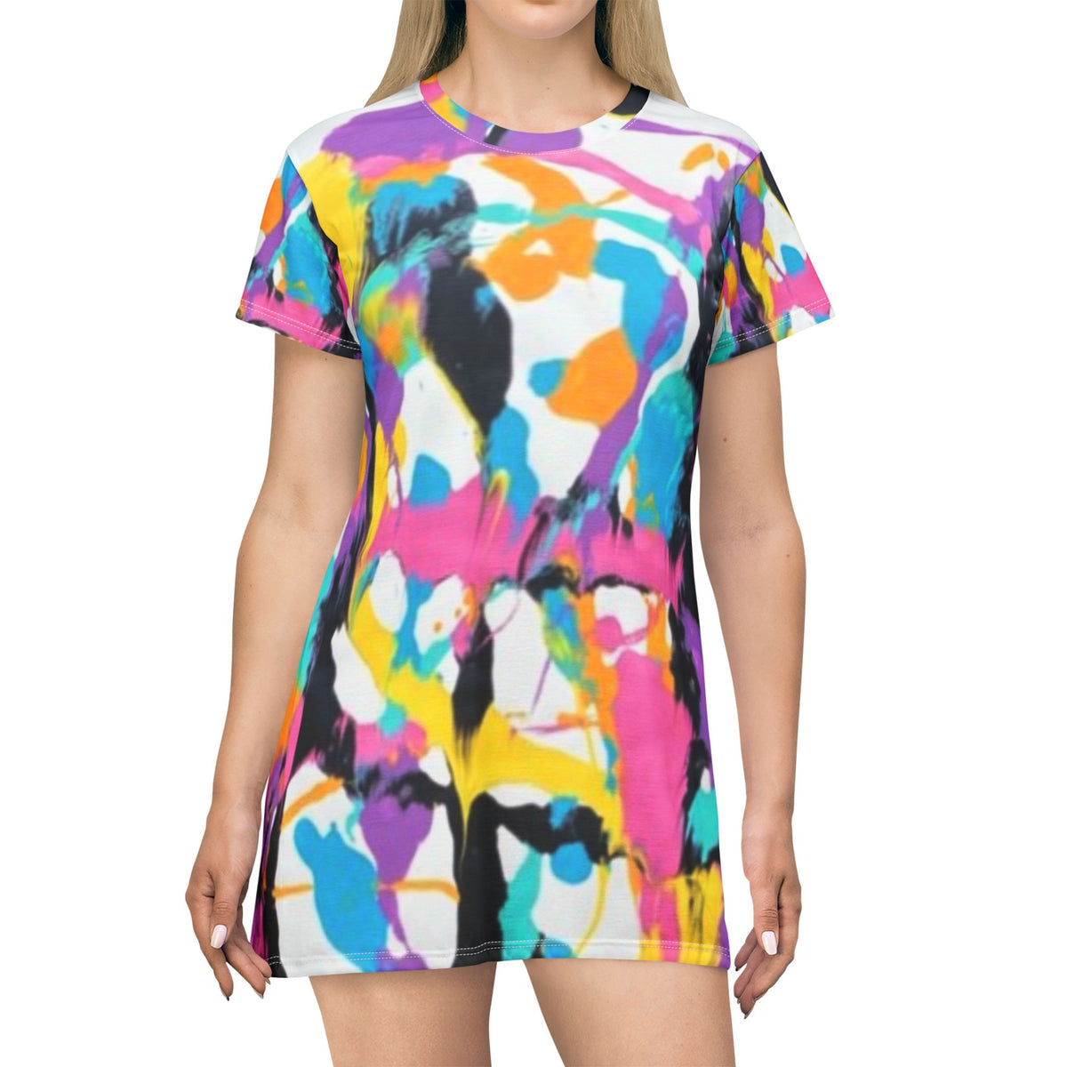 Abstract Paint Splash – All‑Over Print Graphic T‑Shirt Dress
