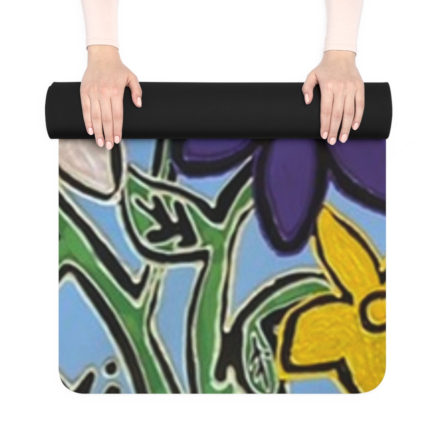 Floral Pop Rubber Yoga Mat – Non‑Slip Colorful Flower Design – 24" x 70"