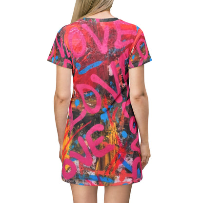 Love Graffiti – All‑Over Print Graphic T‑Shirt Dress by TAVi Art