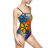 Floral Mosaic One-Piece Swimsuit — Colorful Retro Flower Print