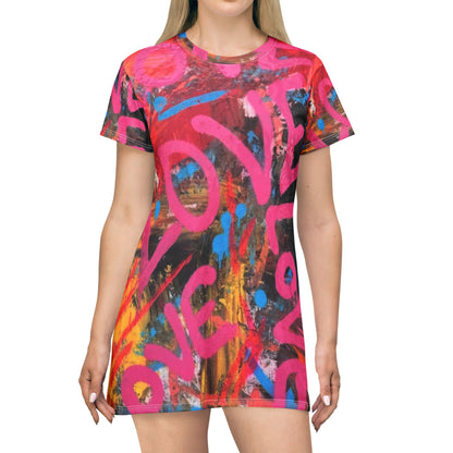 Love Graffiti – All‑Over Print Graphic T‑Shirt Dress by TAVi Art