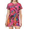 Love Graffiti T-Shirt Dress — Bright All-Over Print Streetwear