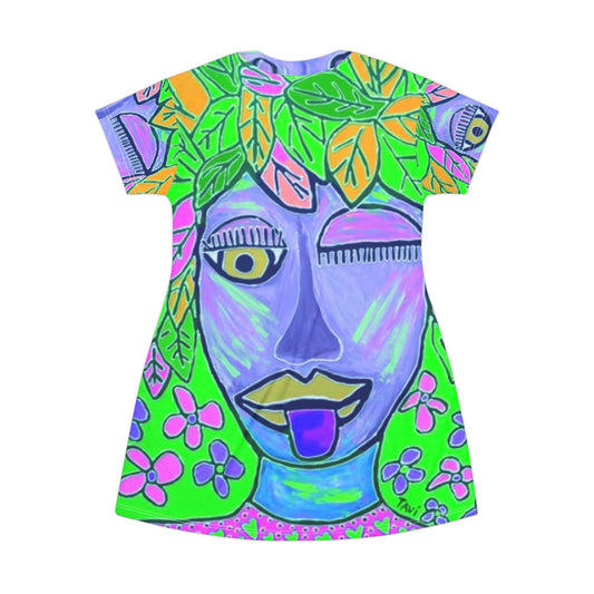 Colorful Abstract Face – All‑Over Print Graphic T‑Shirt Dress
