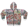 LOVE & FAITH Graffiti Fleece Zip Hoodie – All‑Over Print Jacket