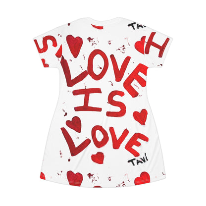 Love is Love  – All‑Over Print Graphic T‑Shirt Dress