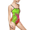 Women’s One-Piece Swimsuit — Neon Watercolor Abstract Print