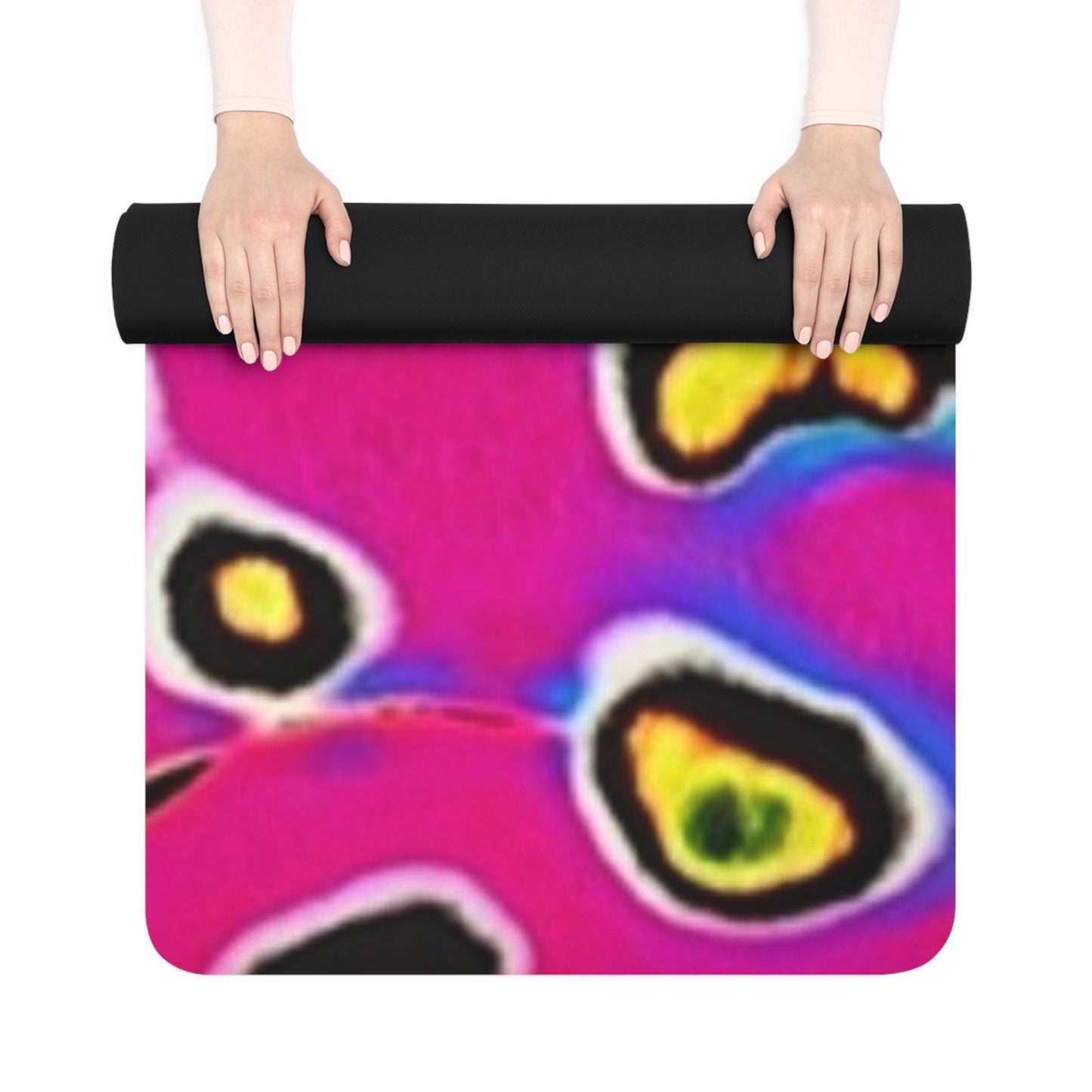 Psychedelic Pink Blue Wave Rubber Yoga Mat – Non‑Slip Abstract All‑Over Print – 24" x 70"