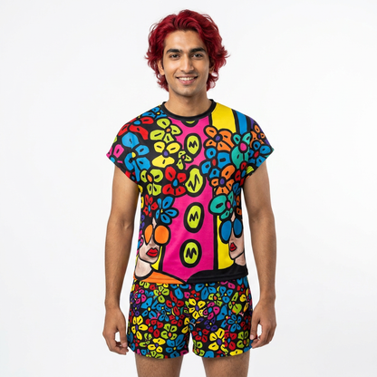 Vibrant Women's Short Pajama Set with Colorful Floral Design