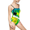 Abstract Green Splash One-Piece Swimsuit – Vibrant Tropical Art Print