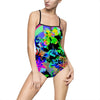 Tropical Neon Floral One-Piece Swimsuit — Vibrant Back-Cutout Swimwear