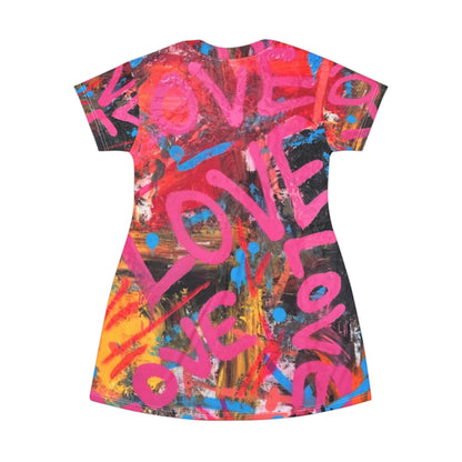 Love Graffiti – All‑Over Print Graphic T‑Shirt Dress by TAVi Art