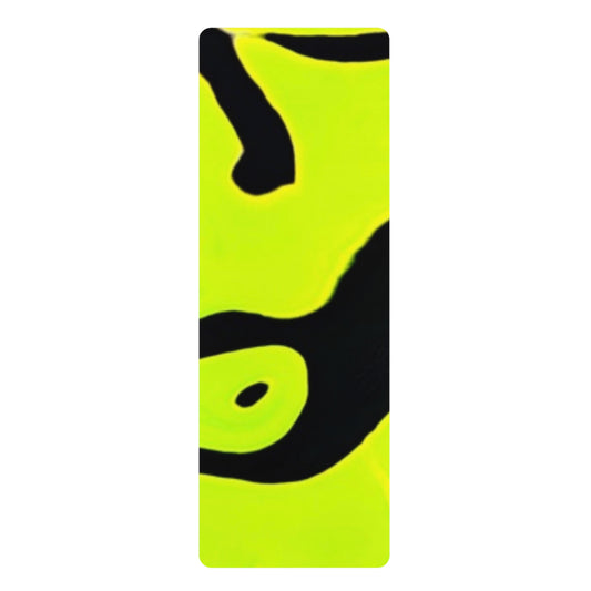 Neon Green Abstract Rubber Yoga Mat – Non‑Slip Bold Black Swirl Design – 24" x 70"