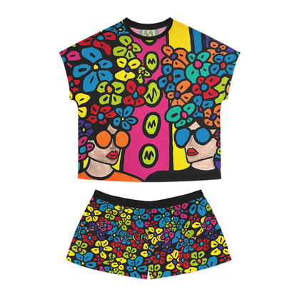 Vibrant Women's Short Pajama Set with Colorful Floral Design