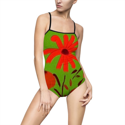 Floral Burst One-Piece Swimsuit – Bright Red Daisy TAVi Digital Abstract Print