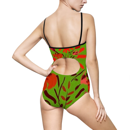 Floral Burst One-Piece Swimsuit – Bright Red Daisy TAVi Digital Abstract Print
