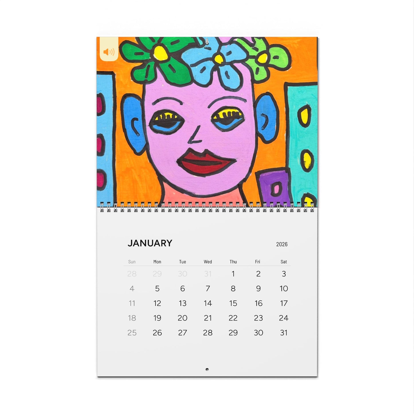 2026 Colorful Faces Wall Calendar by TAVi Art