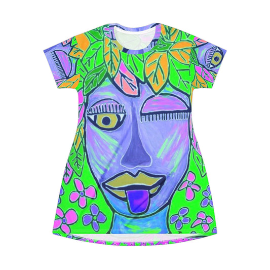 Colorful Abstract Face – All‑Over Print Graphic T‑Shirt Dress