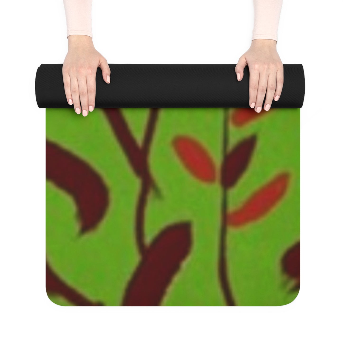 Floral Flow Rubber Yoga Mat – Non‑Slip Red Daisies on Green – 24" x 70"