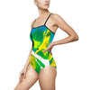 Abstract Green Splash One-Piece Swimsuit – Vibrant Tropical Art Print