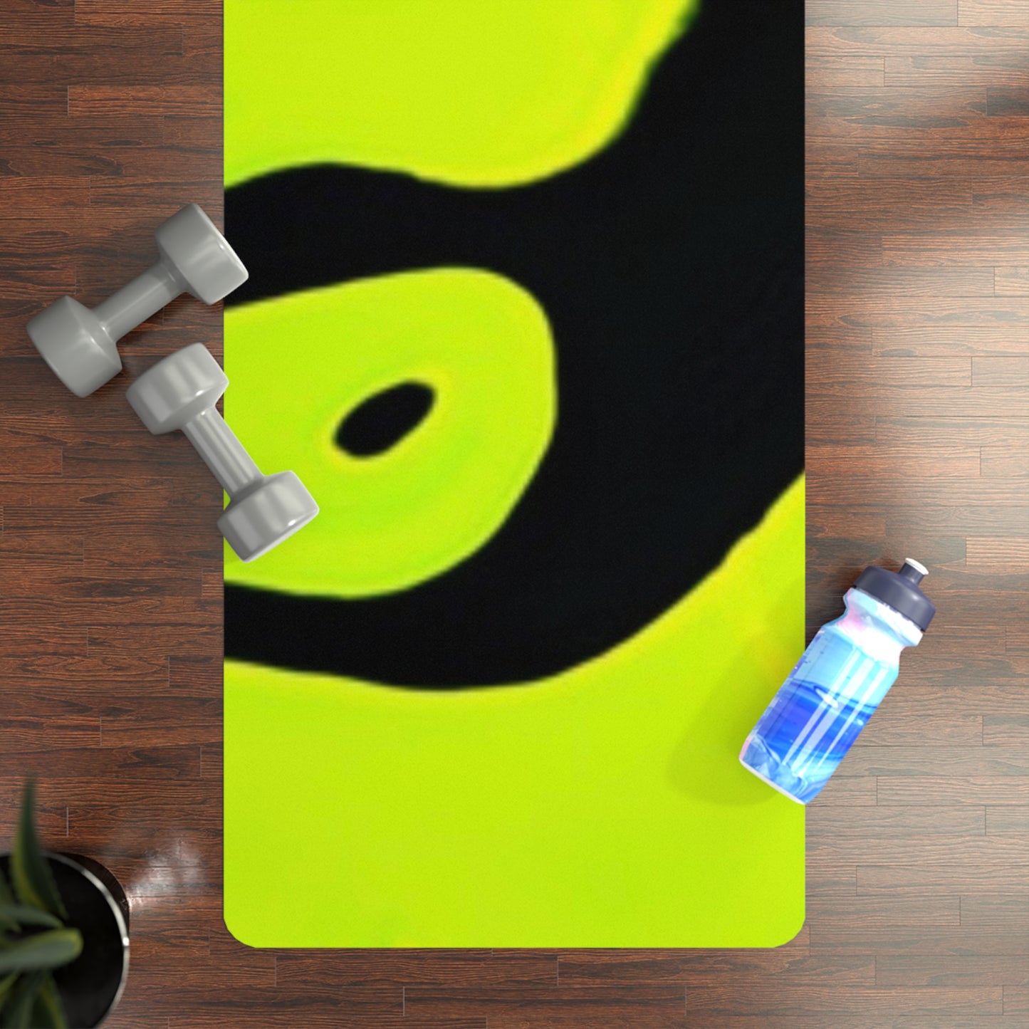 Neon Green Abstract Rubber Yoga Mat – Non‑Slip Bold Black Swirl Design – 24" x 70"