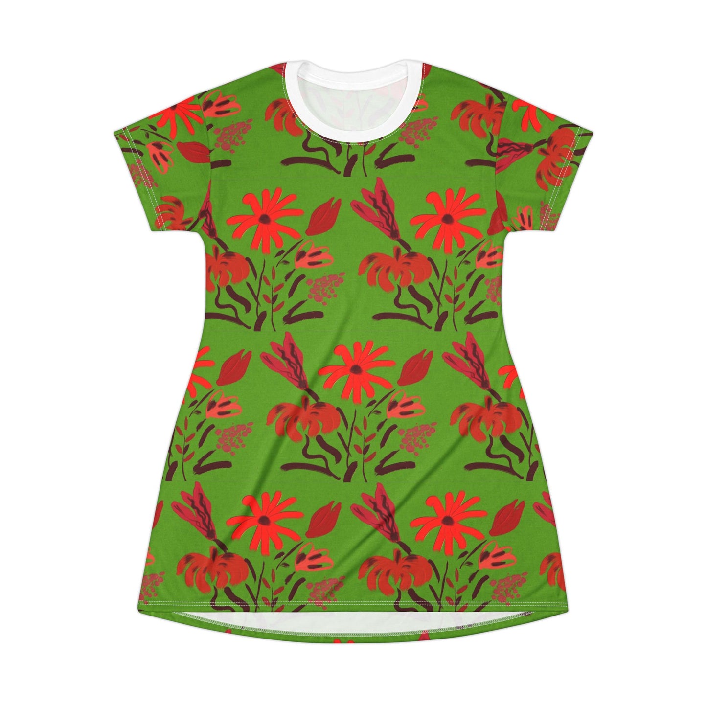 Floral Green - All‑Over Print Graphic T‑Shirt Dress