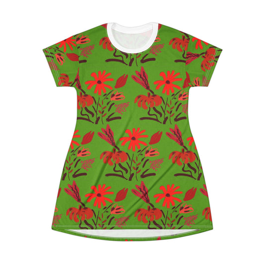 Floral Green - All‑Over Print Graphic T‑Shirt Dress