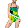 Abstract Green Splash One-Piece Swimsuit – Vibrant Tropical Art Print