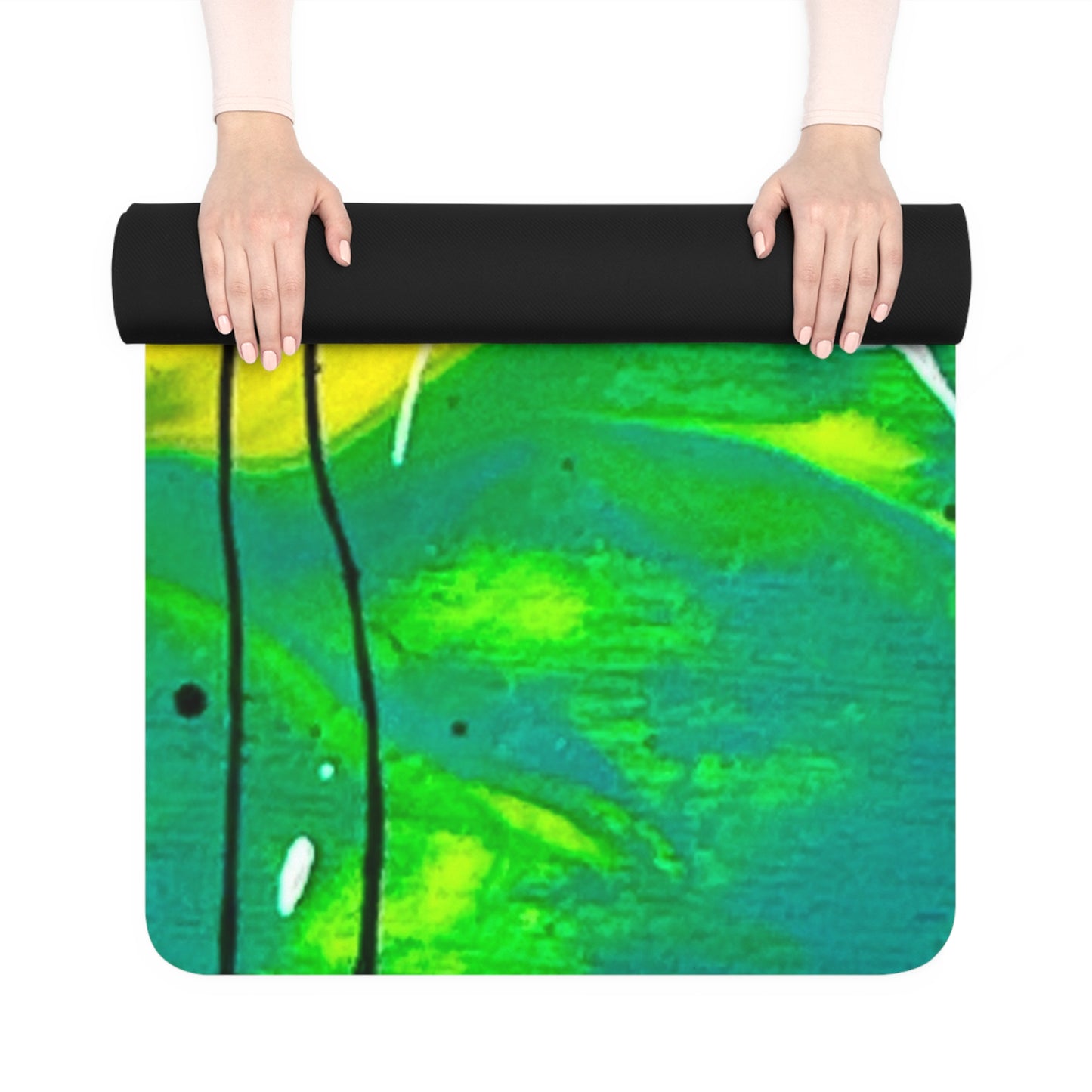 Abstract Green Splash Rubber Yoga Mat – Non-Slip Eco Exercise Mat