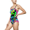 Tropical Neon Floral One-Piece Swimsuit — Vibrant Back-Cutout Swimwear